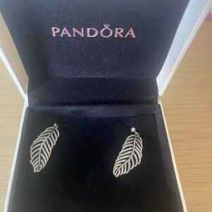 Pandora Silver Feather Earrings